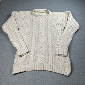 Baume & Mercier Hampton Cable Knit‎ Sweater Mens L Cream Cotton Fisherman NOTE